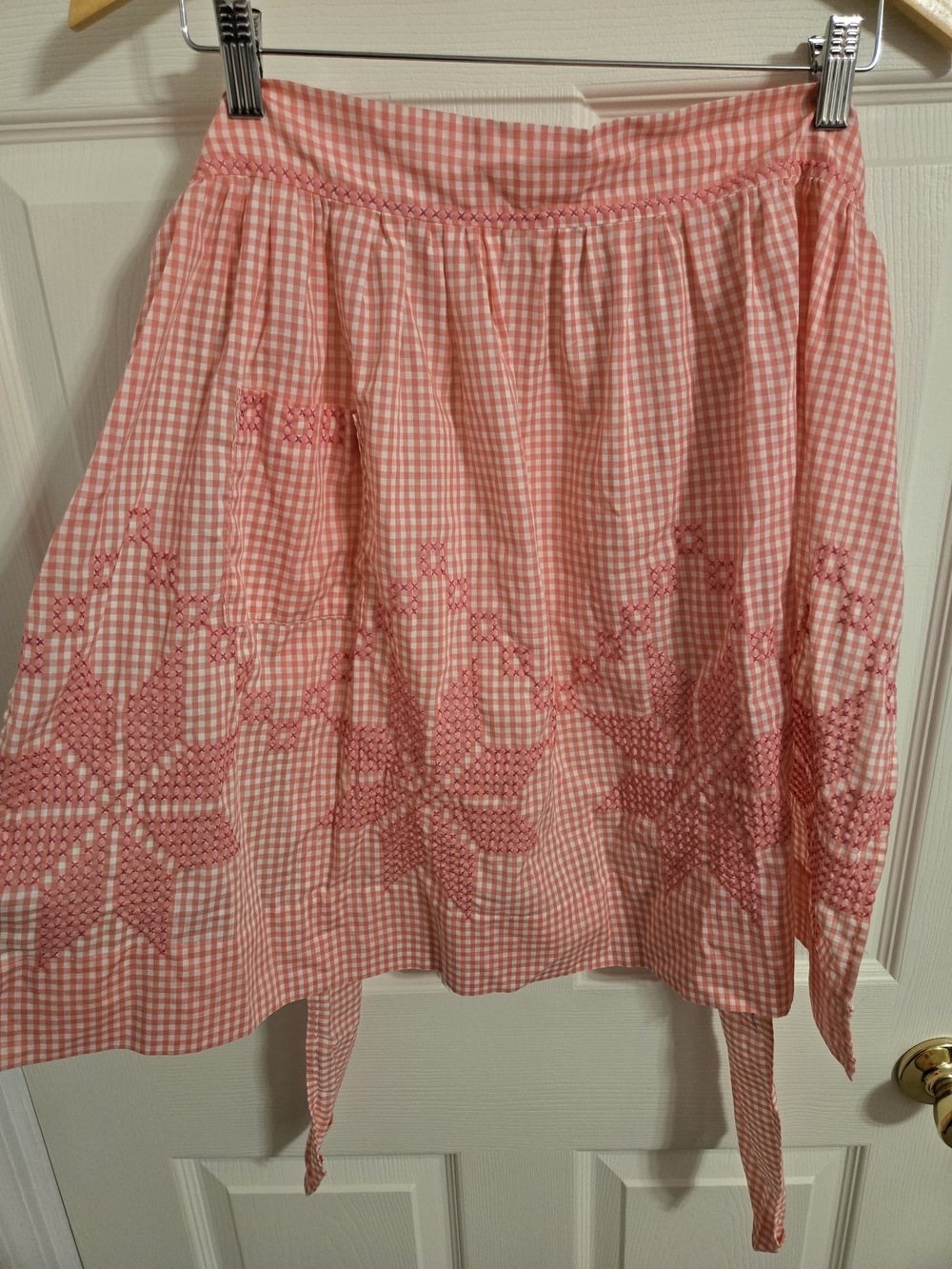 Pink And White Gingham Embroidered Apron